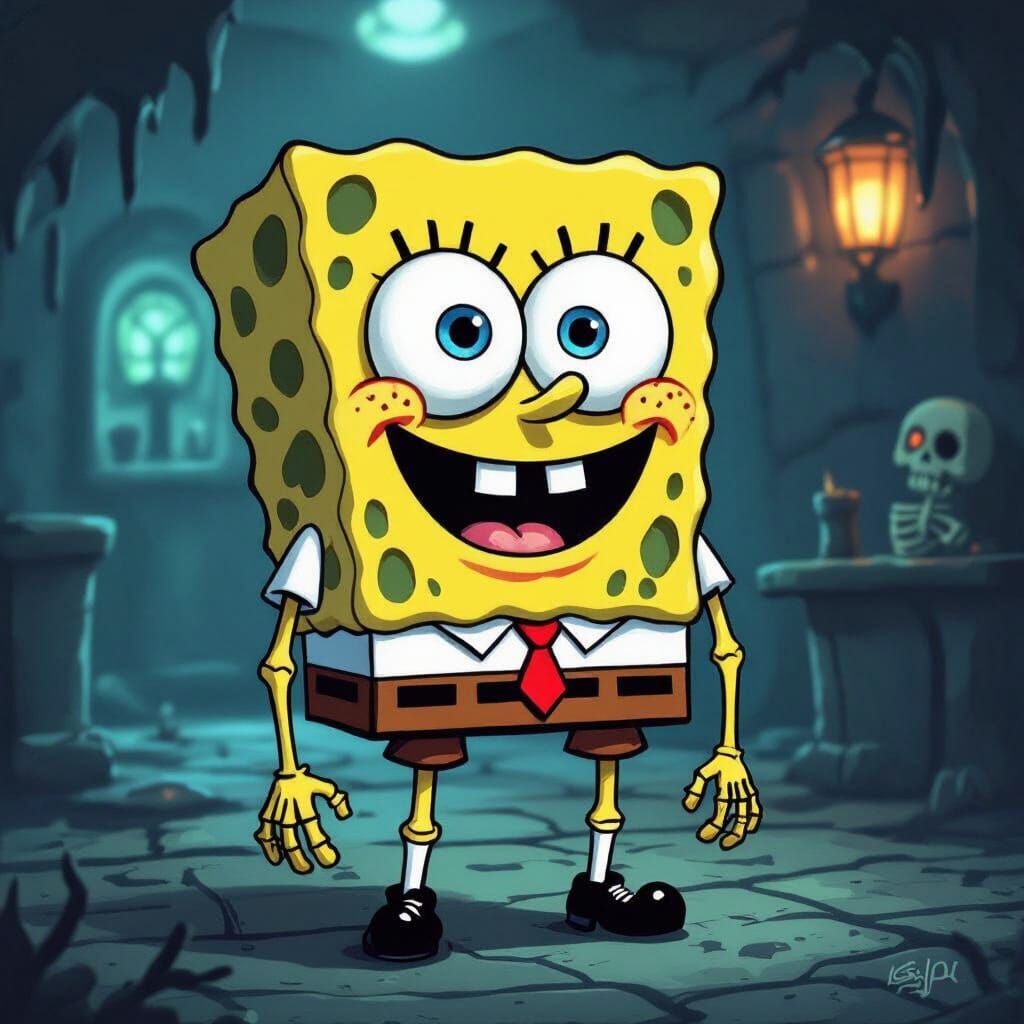 Spongebob Skeleton in Eerie Krusty Krab