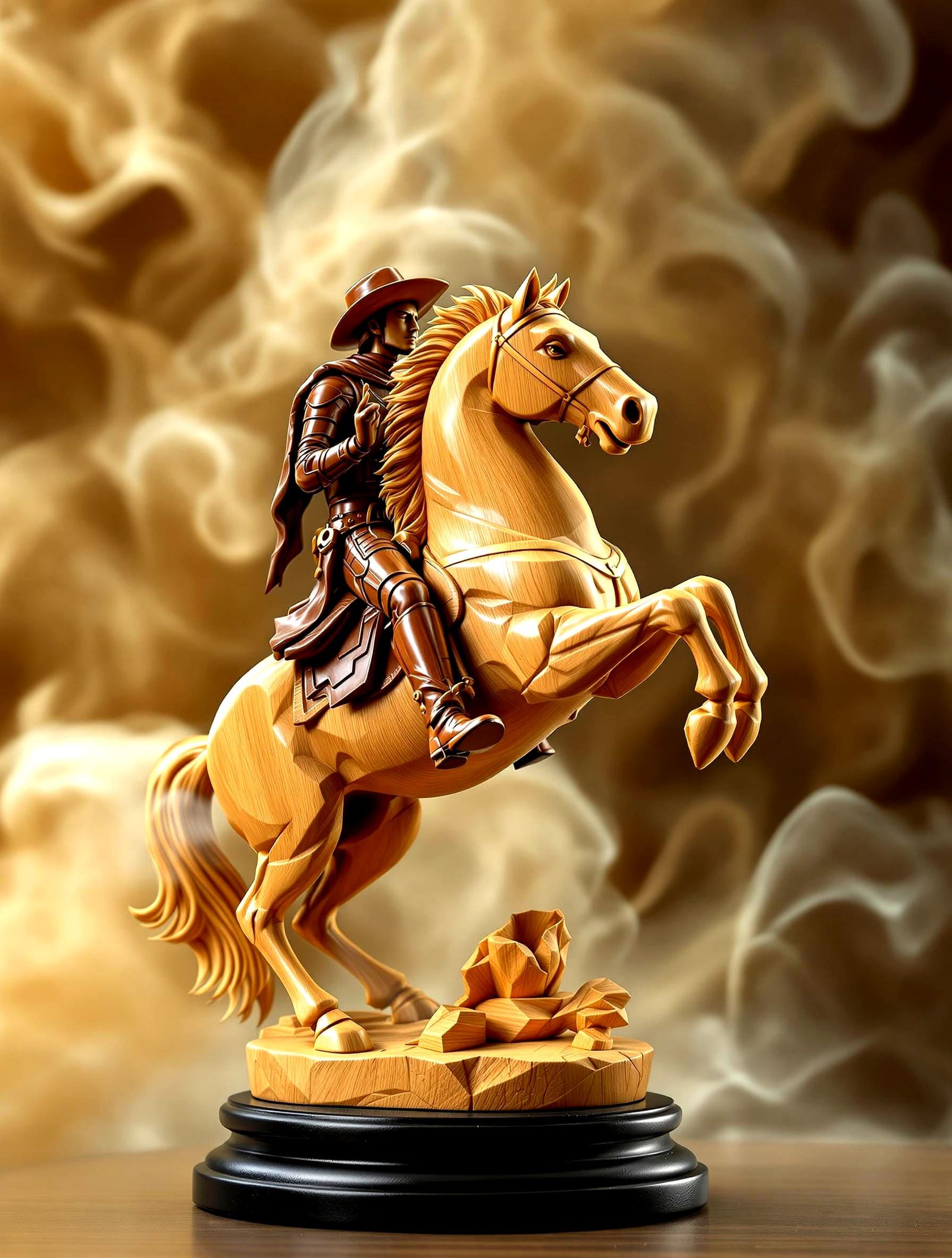 Cowboy Chess Knight: Hyperrealistic Wood Carving