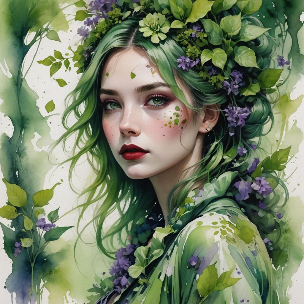 Botanical Woman in Violet and Lavender