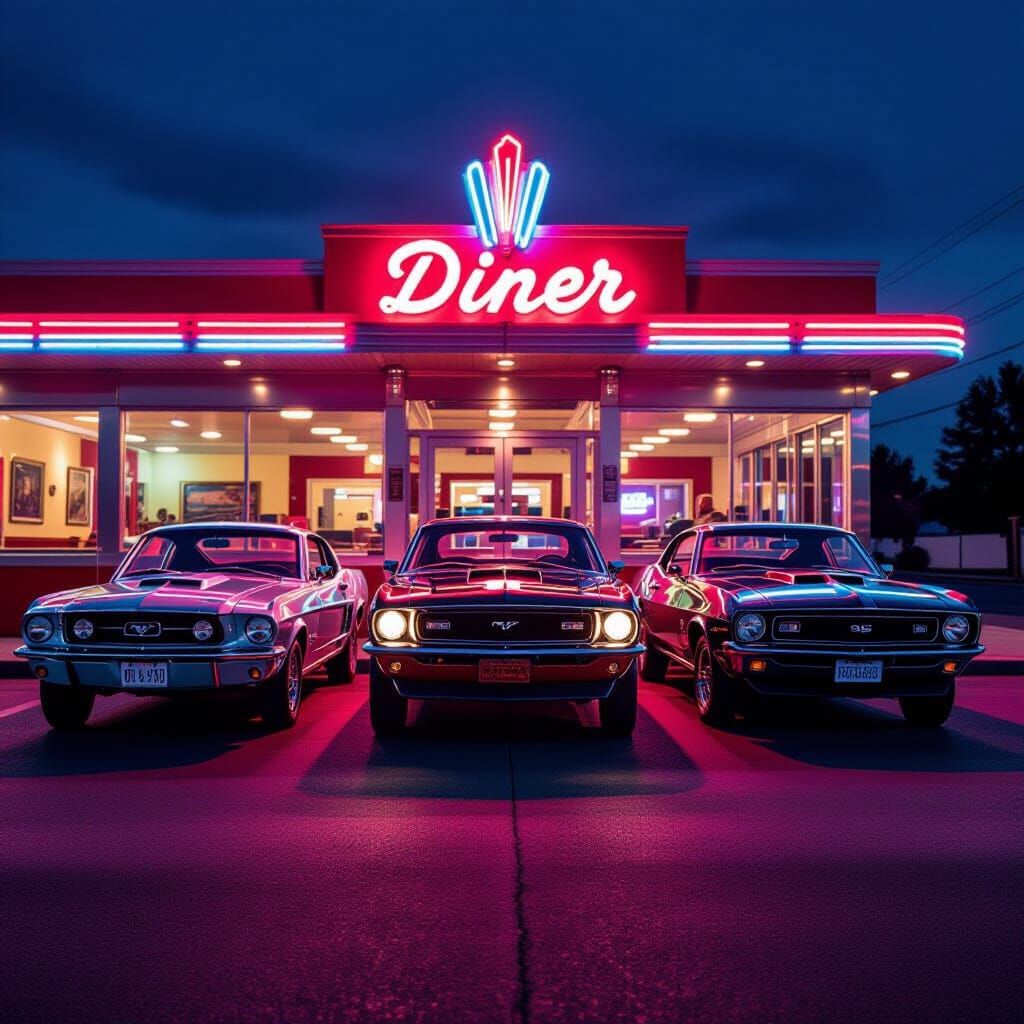 Iconic Muscle Cars at Retro Diner