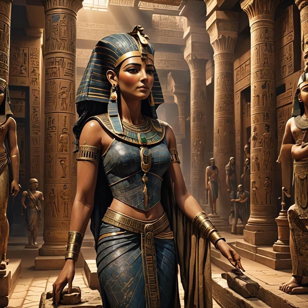 Egyptian Pharaoh in Palace at Sunset