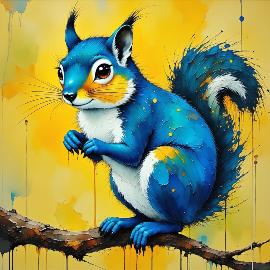 Squirrel in Blue and Yellow Hues, Pop Art Style