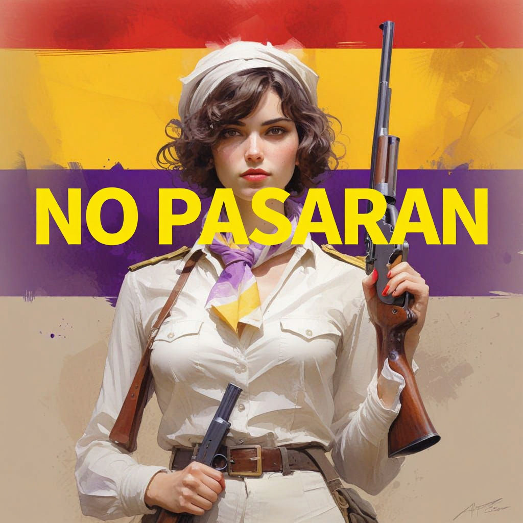 Militiawoman with Rifle and Flag, Watercolor Sketch