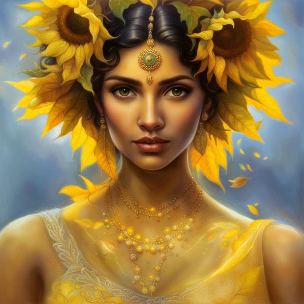 Ethereal Sunflower Goddess in Hyperdetailed Fantasy Style