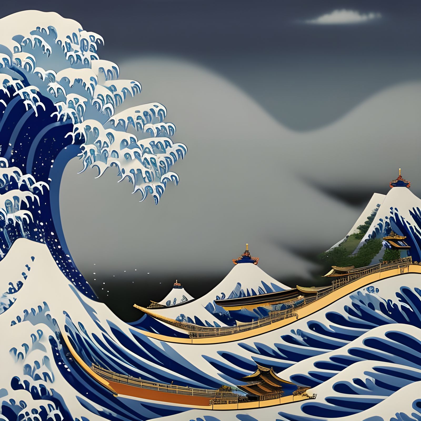 Tidal Wave in Japan: A Hokusai-Inspired Masterpiece