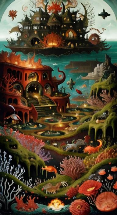 Hellscape Teeming with Life in Bosch Style