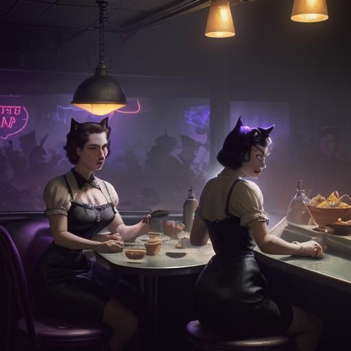 Murder Kitties at the Diner: Dark Fantasy Concept Art