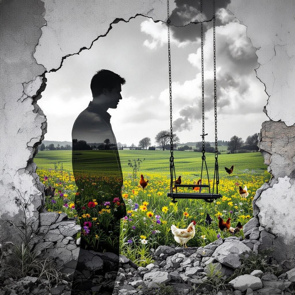 Monochrome Double Exposure: Shadow of Nuclear Destruction