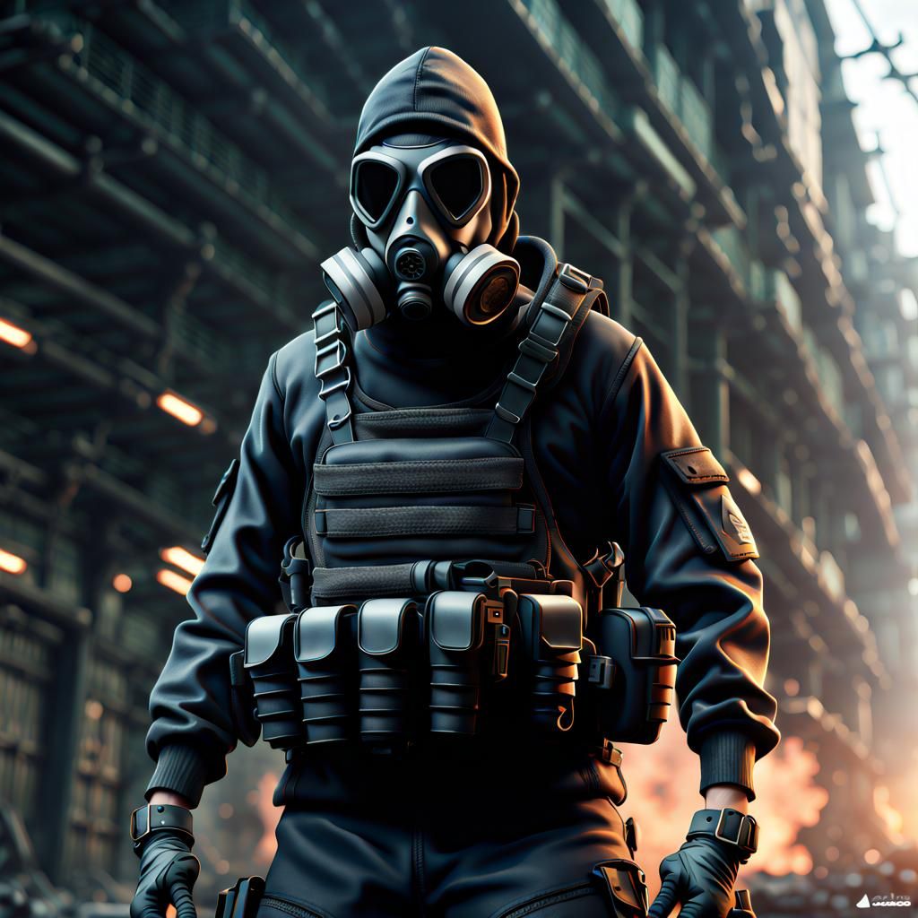 Gasmask Soldier Portrait in Post-Apocalyptic Matte Painting