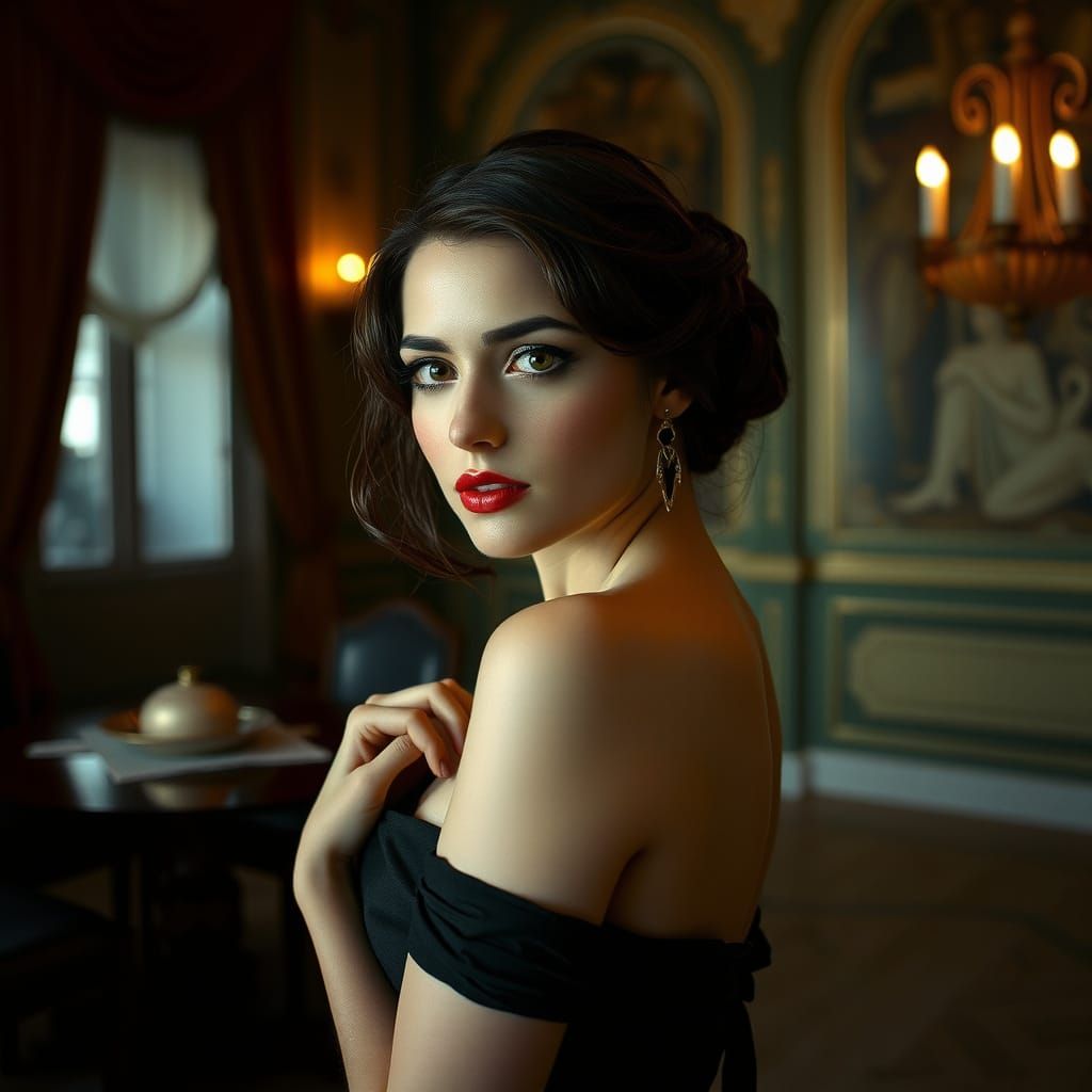 Sensual Woman in Elegant Attire: Cinematic Film Still