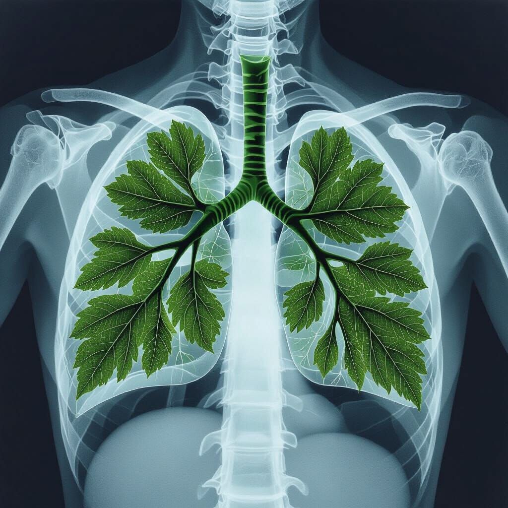 Green Lung Leaves on X-Ray in Surreal Style
