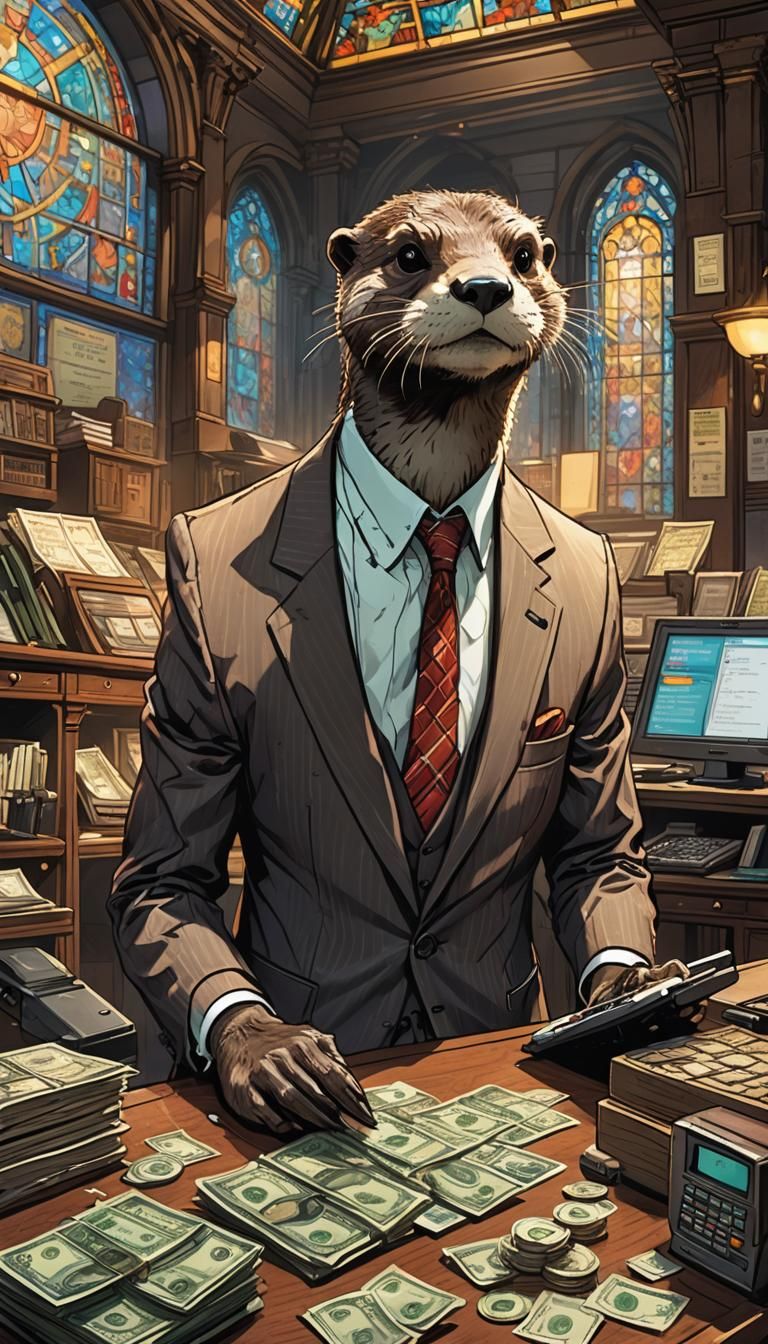 Pixar Otter Banker with Stained Glass