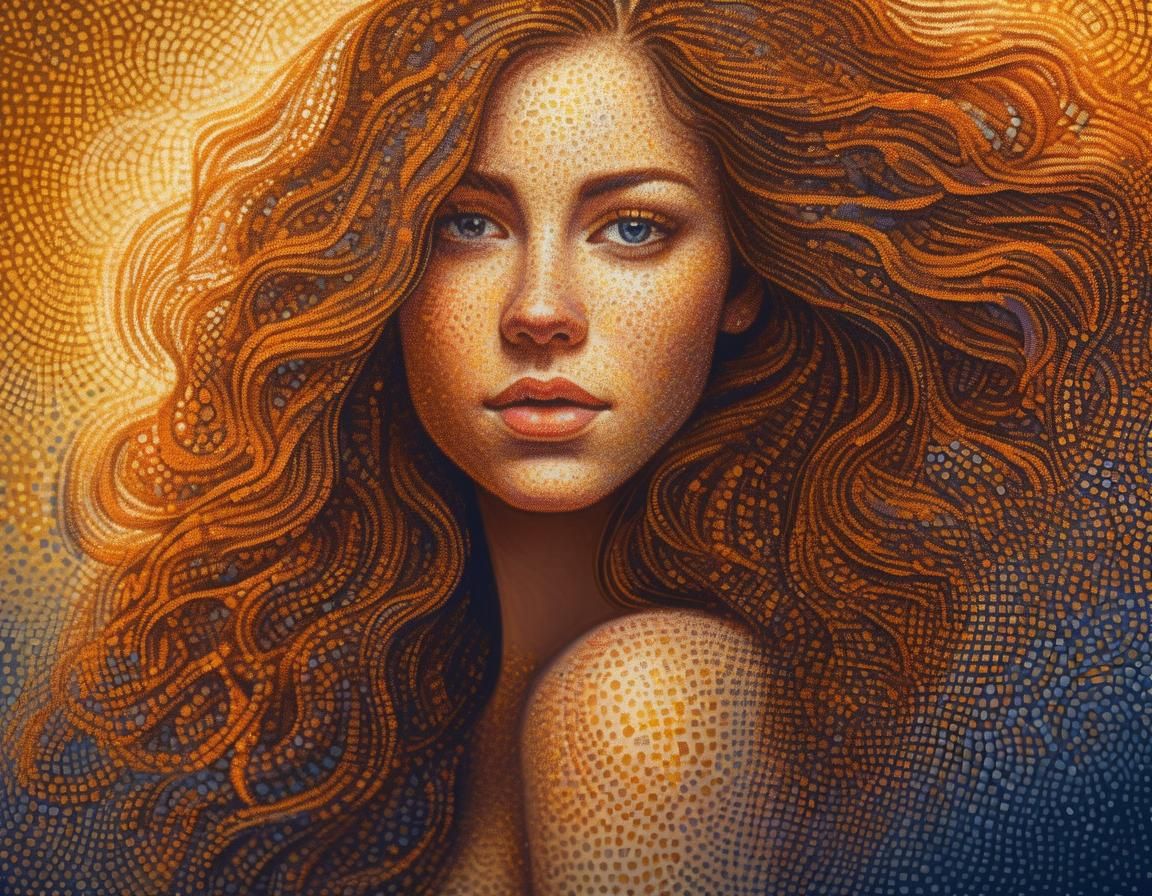 Pointillist Portrait of a Young Woman in Vibrant Colors