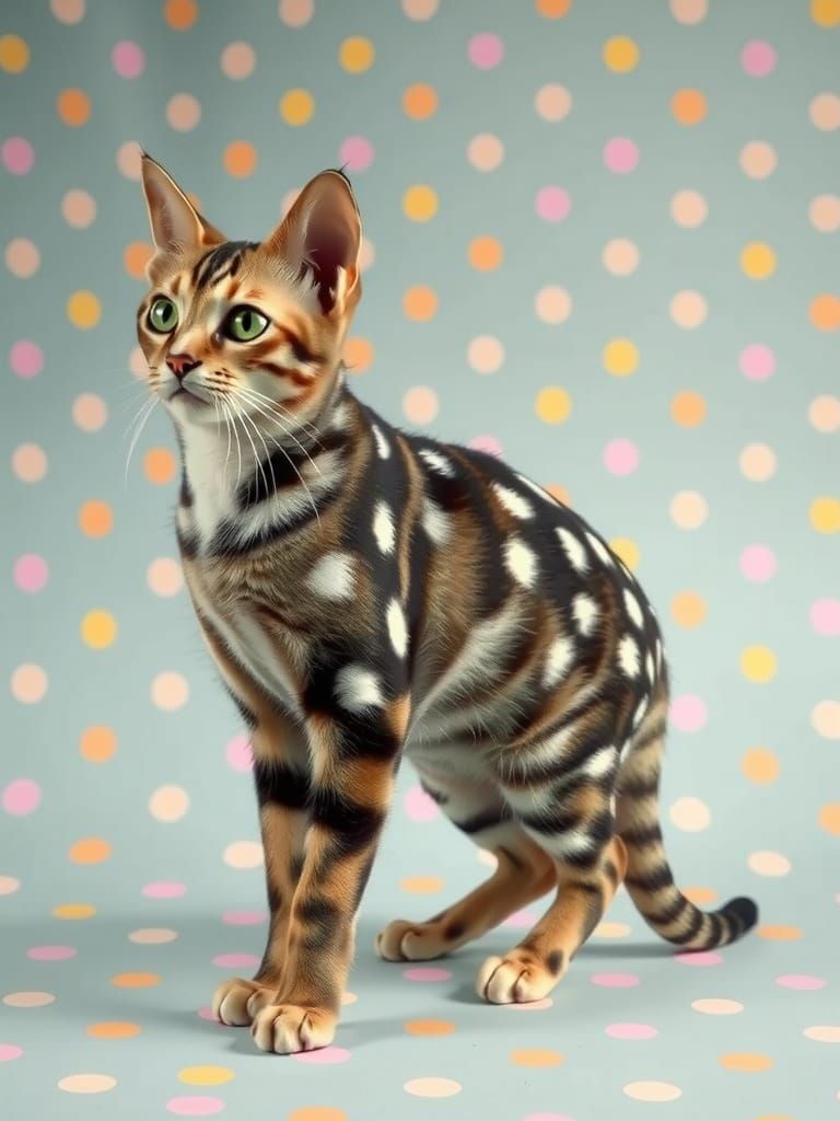 Colorful Polkadot Cat on Polkadot Background