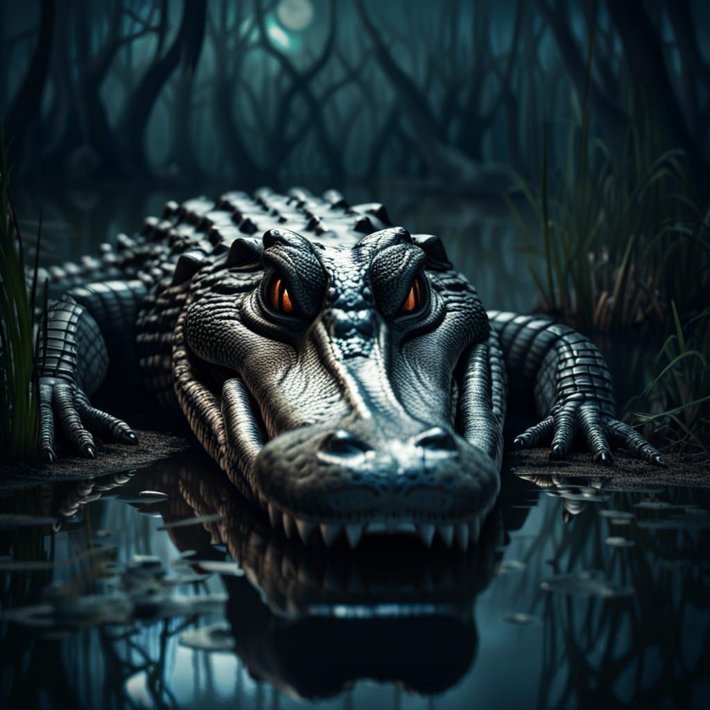 Alligator in Haunted Swamp: Horror Film Style