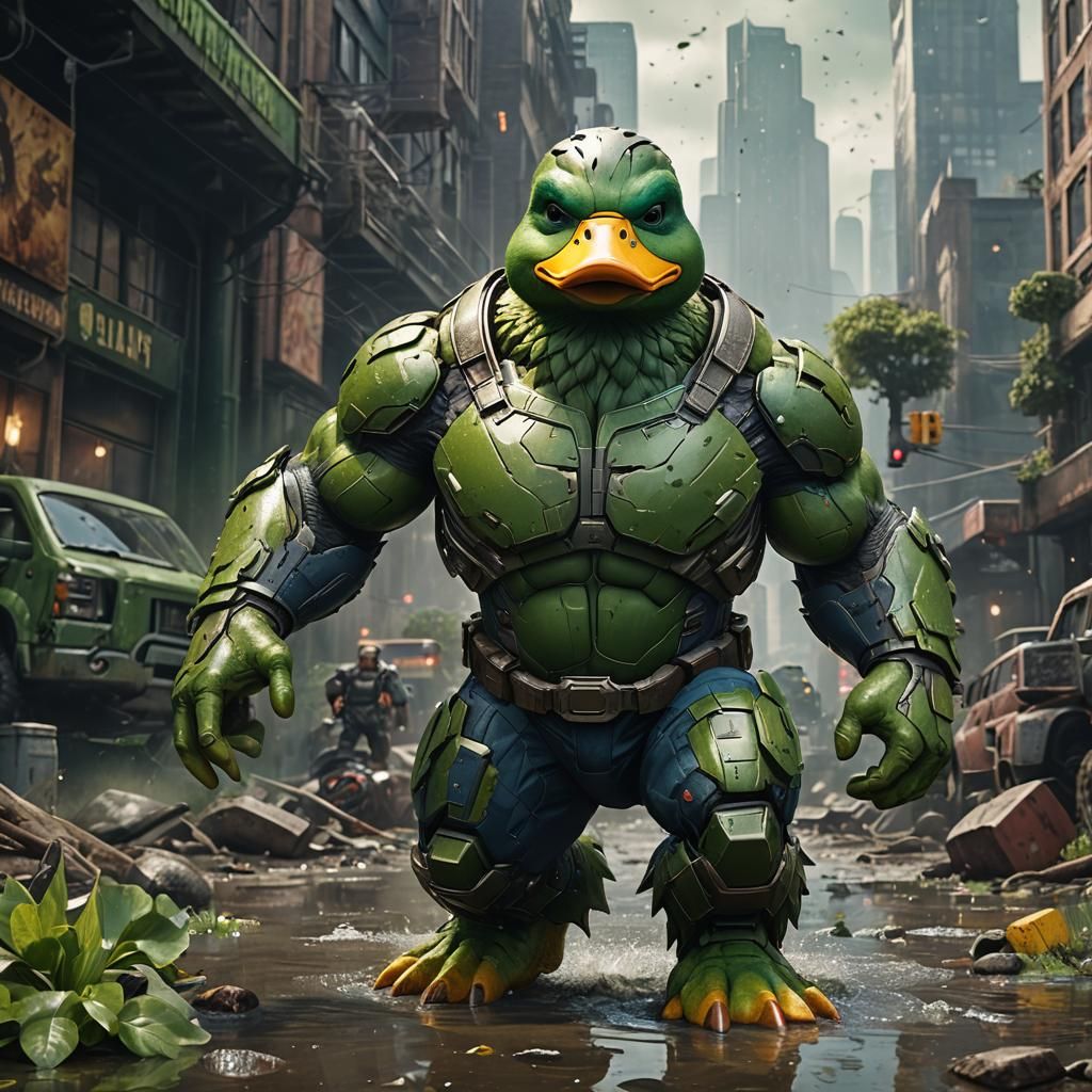 Duck in Hulk Suit: Detailed Fantasy Concept Art