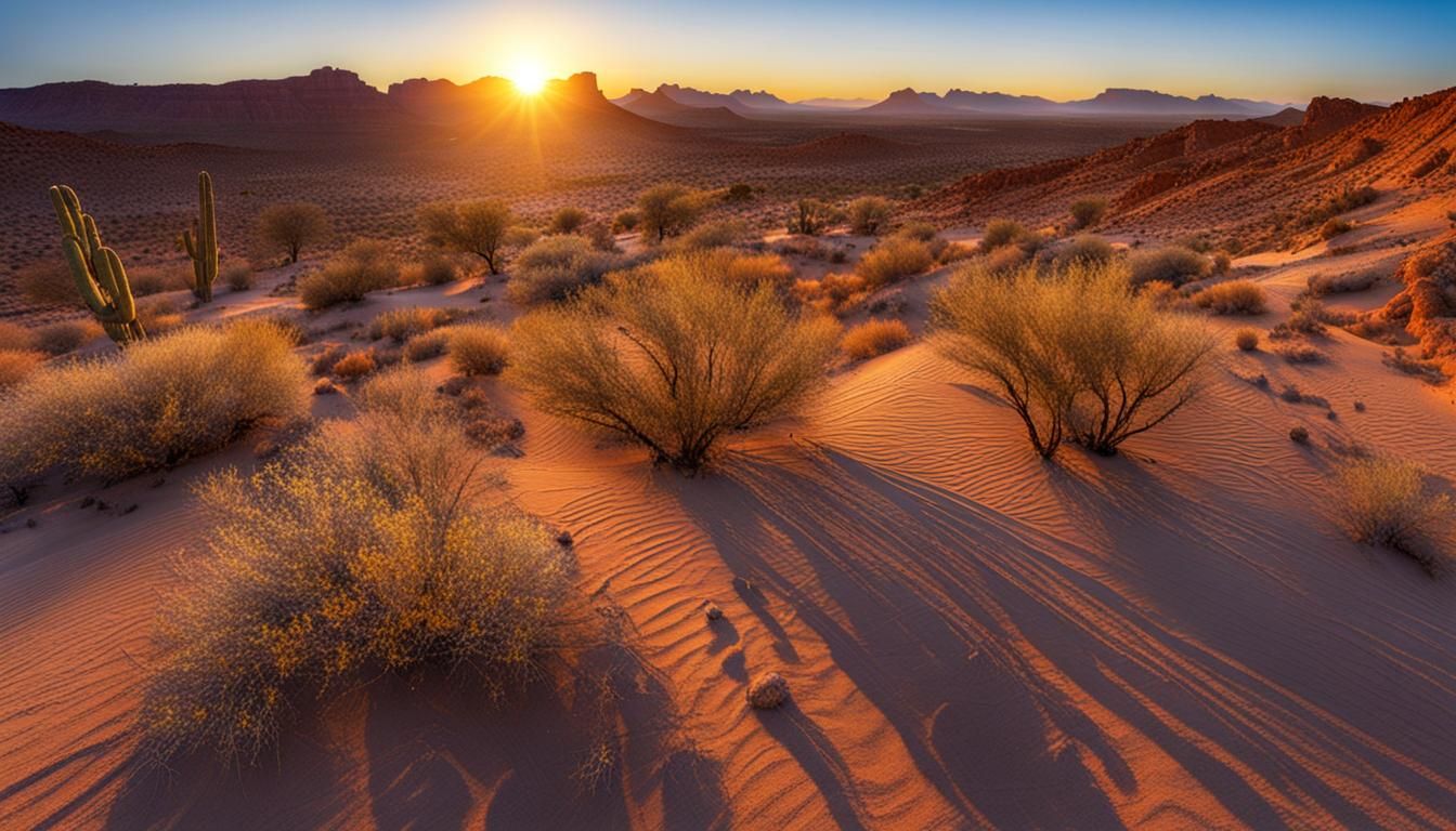 Desert Sunrise Over Sand Dunes