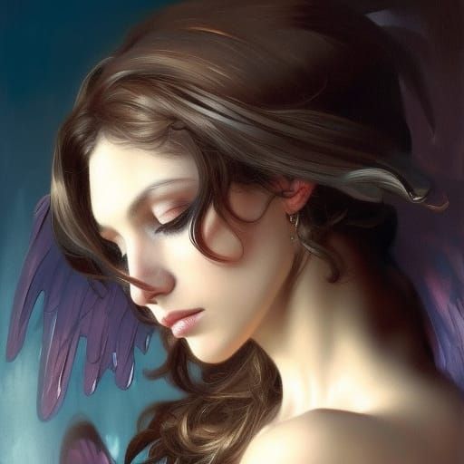 Fallen Angel in Bar, Digital Art Portrait
