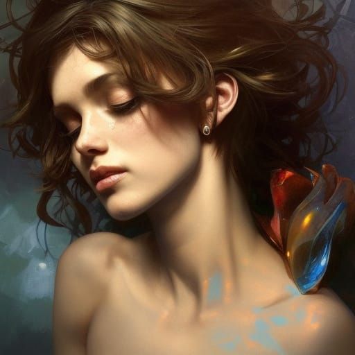 Fallen Angel Portrait in Art Nouveau Style