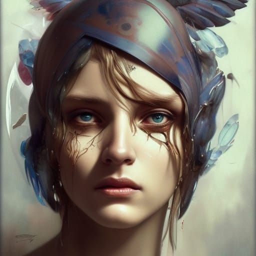 Fallen Angel Portrait in Bar, Hyperdetailed Lighting