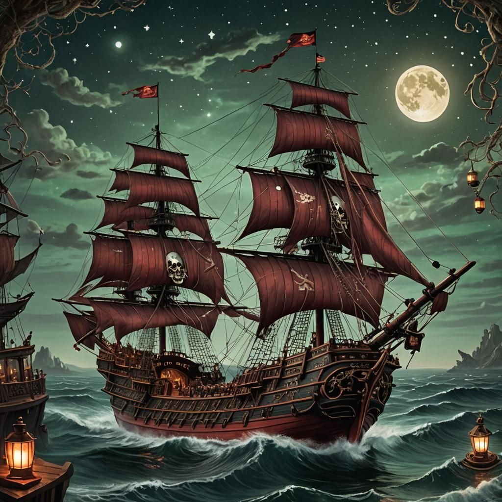 Grand Pirate Ship Navigating Starry Seas