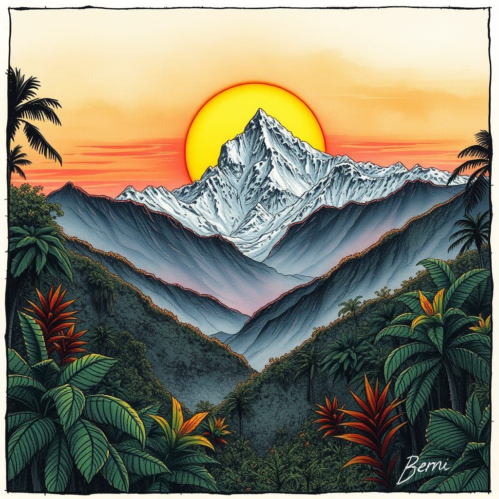 Himalaya Mountain Range by sunset