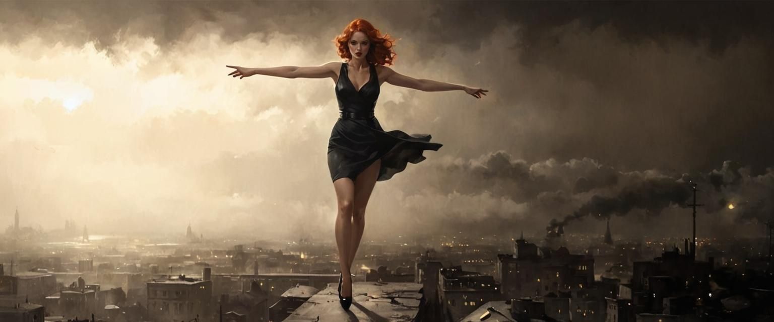 Noir Painting of a Redhead Femme Fatale