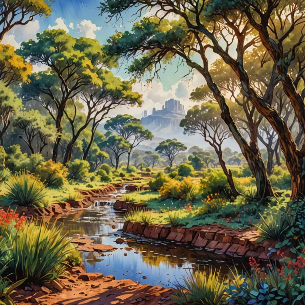 Paraguayan Chaco Landscape in Watercolor Style