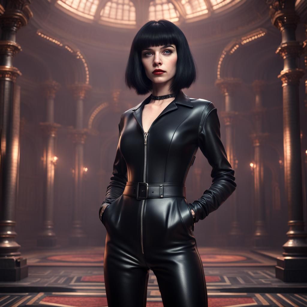 Goth Beauty in Leather Jumpsuit: Matte Painting