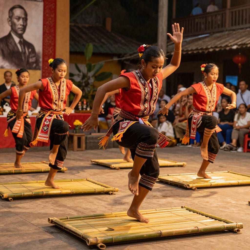 Filipino Dancers Leap in Synchronized Bamboo Dance