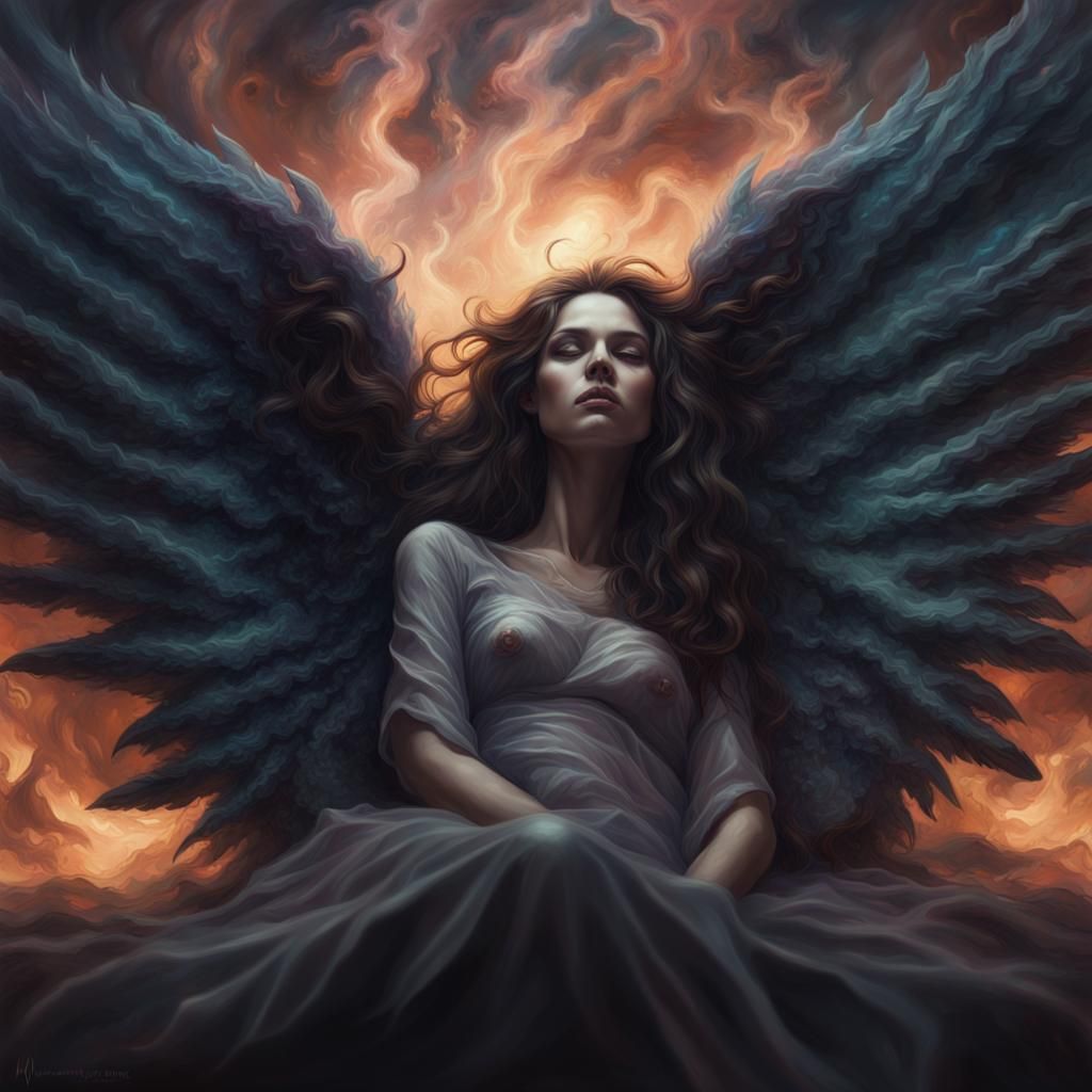 Undead Aura on Angel Wings: Surrealist Portrait