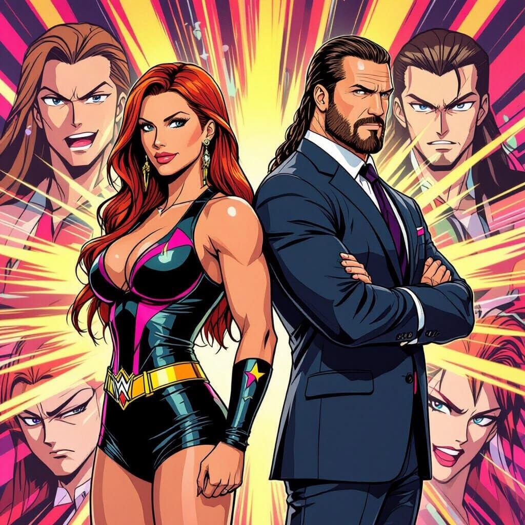 Stephanie McMahon and Triple H in Anime Style