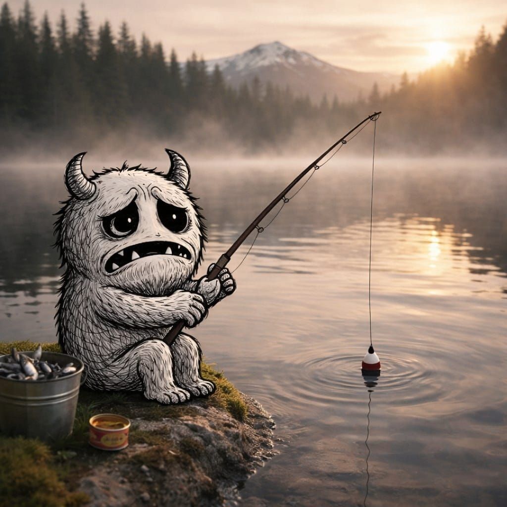 Photorealistic Scene of a Doodle Monster Performing an Actio...