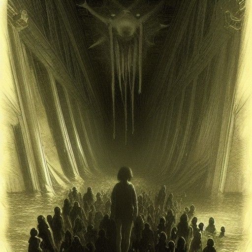 Stranger Things Horror Scene in Engraving Style