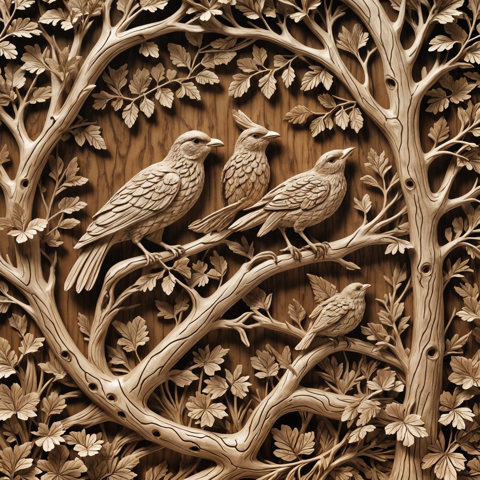 Detailed Wood Carving of a Nature Scene