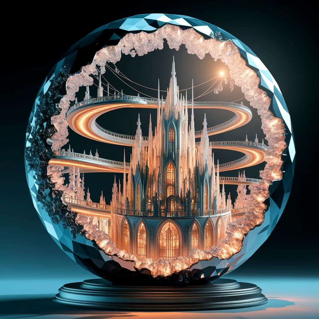 Art Nouveau Geode Cityscape with Crystal Architecture