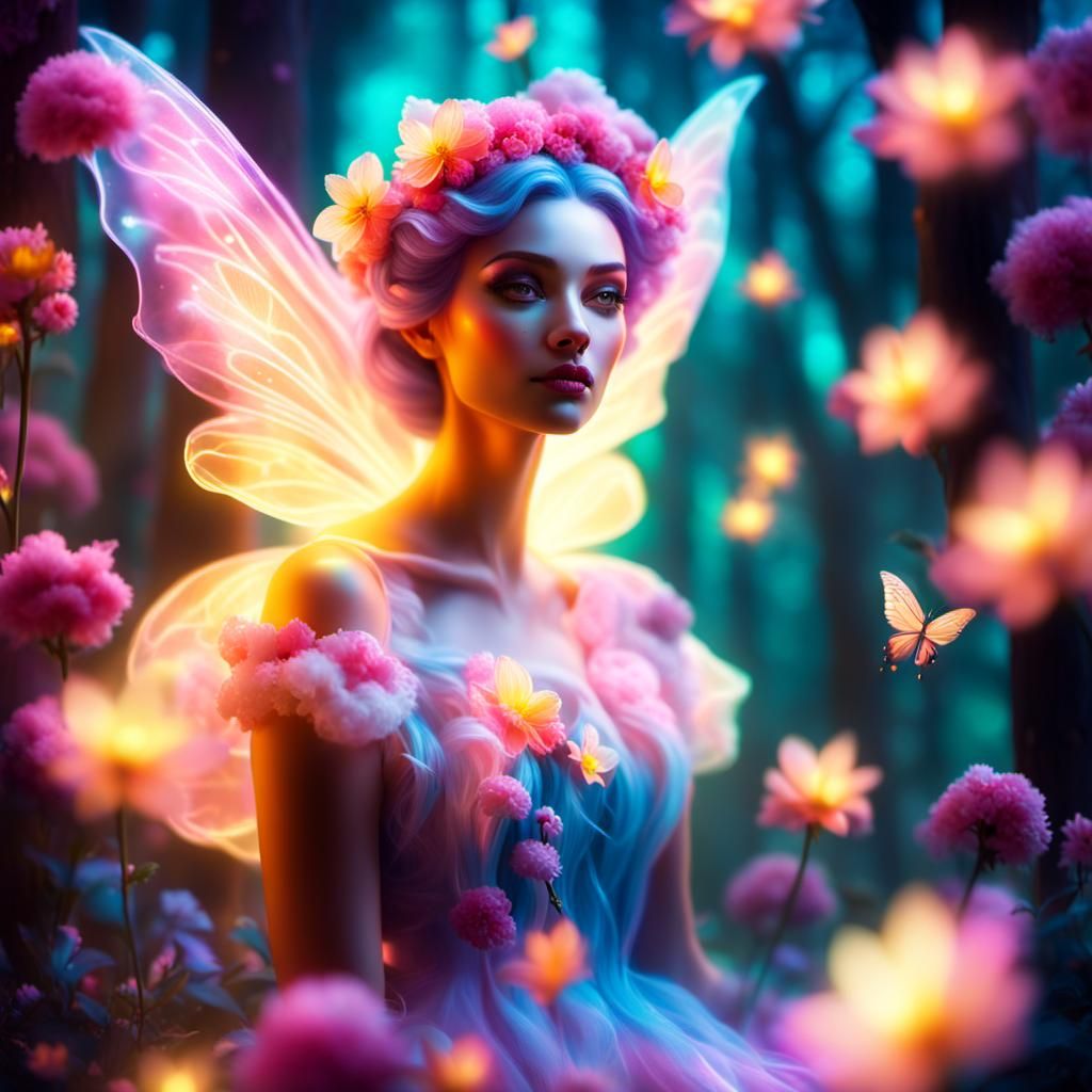 Whimsical Fairy with Radiant Aura in Enchanted Forest