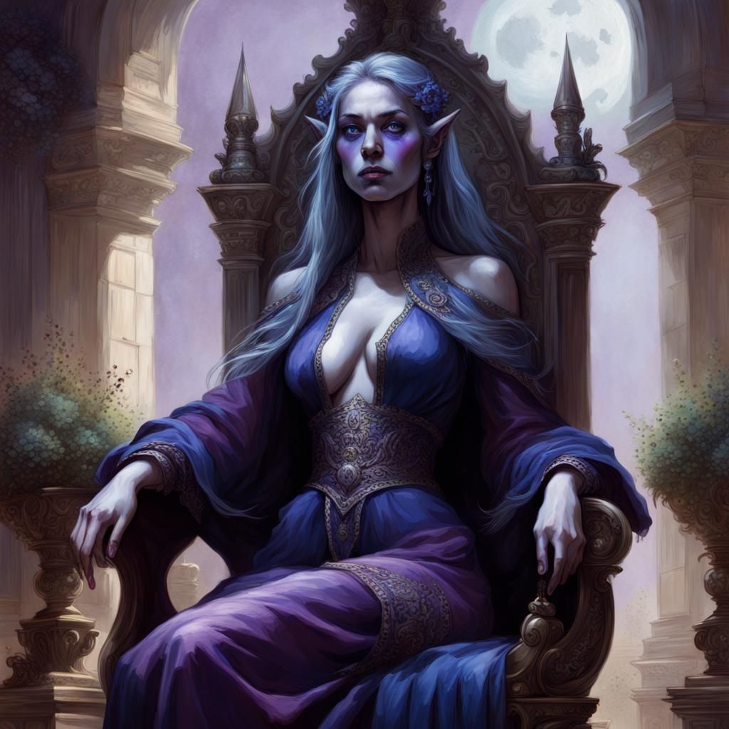 Moon Elf Queen in Palace Garden Throne Room