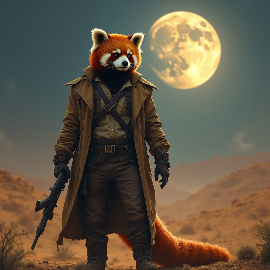 Apocalyptic Bounty Hunter in a Vibrant Desert Landscape