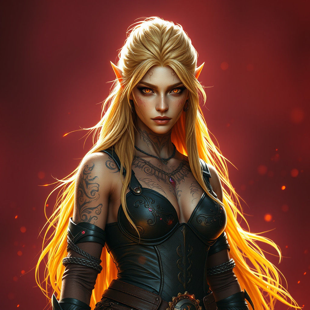 Fierce Eladrin Bard Radiating Summer Heat and Fury