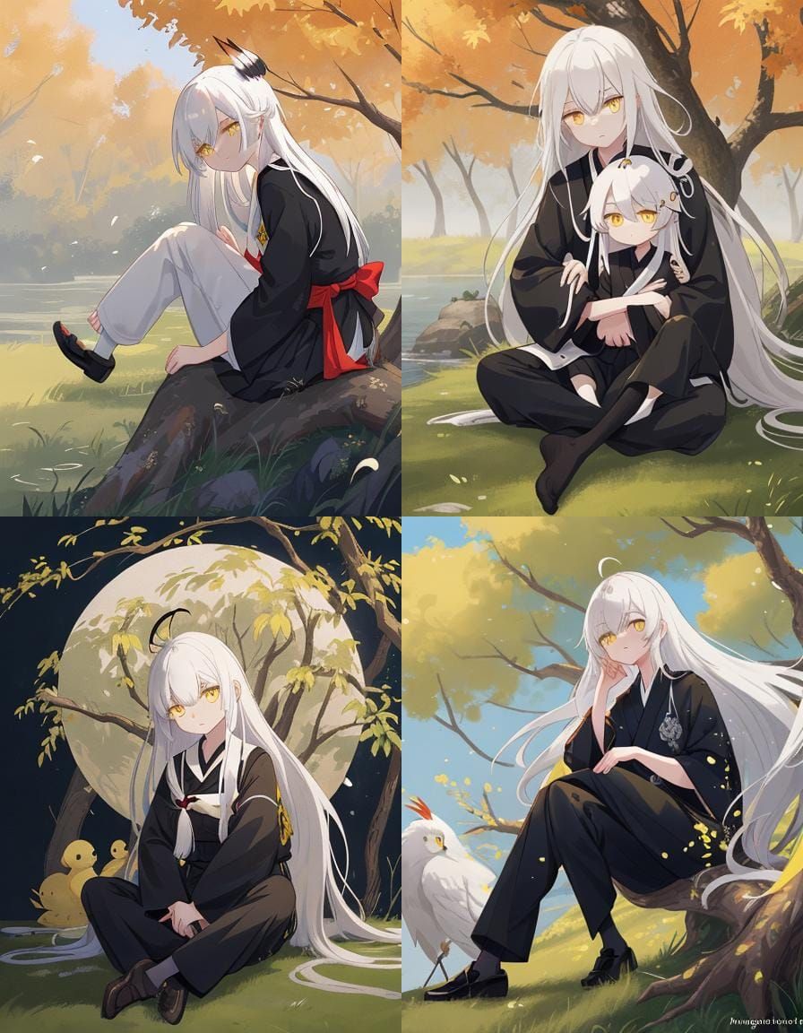 Boy with White Hair and Crane: Fantasy Concept Art