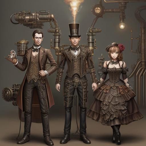 Steampunk Family Portrait with Engine