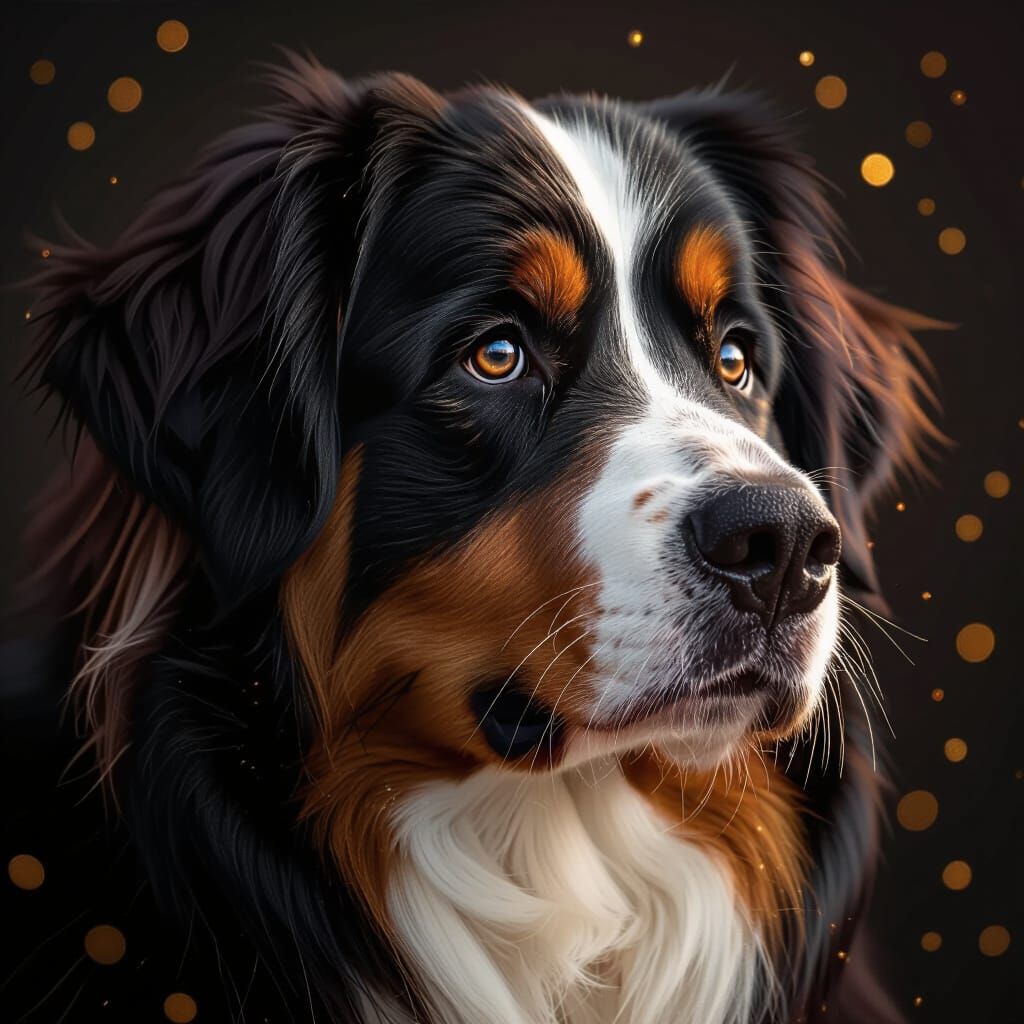 Hyper-Detailed Bernese Mountain Dog Portrait, Sharp Photo