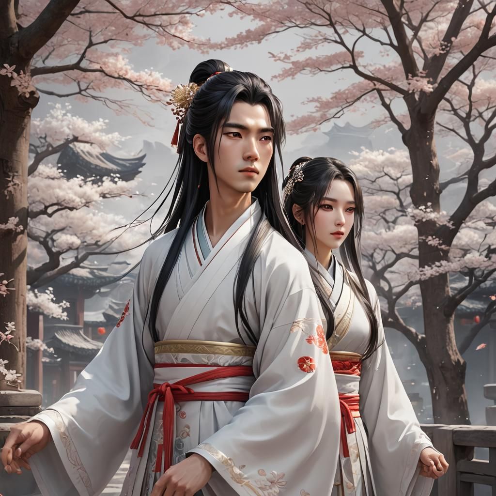 Man and Woman in Traditional Chinese Clothing, Anime Art