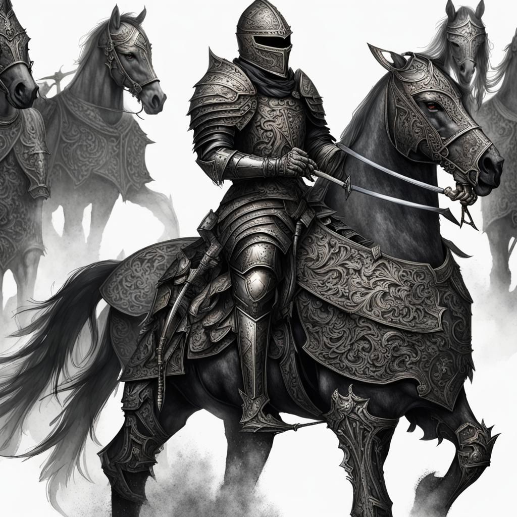 Grim Dark Knight on Horseback in Fantasy Armor