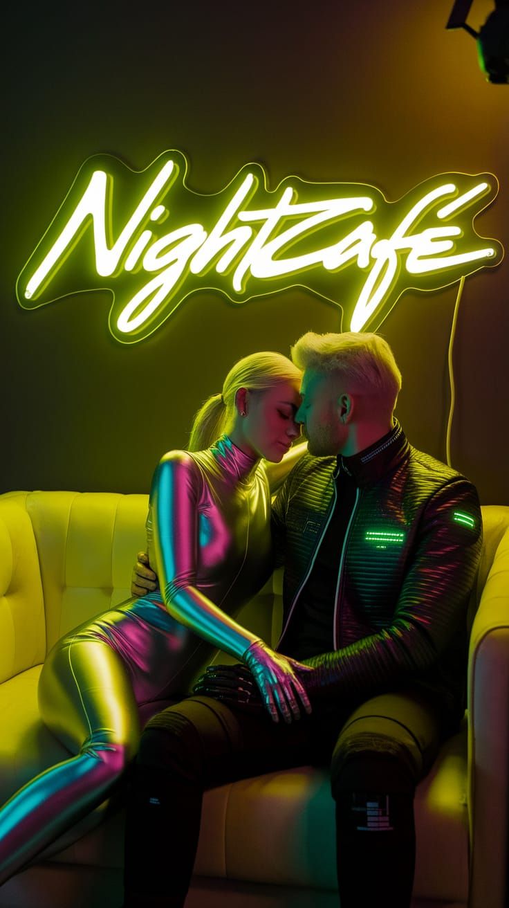 Cyberpunk Couple in Neon-Lit NightCafe