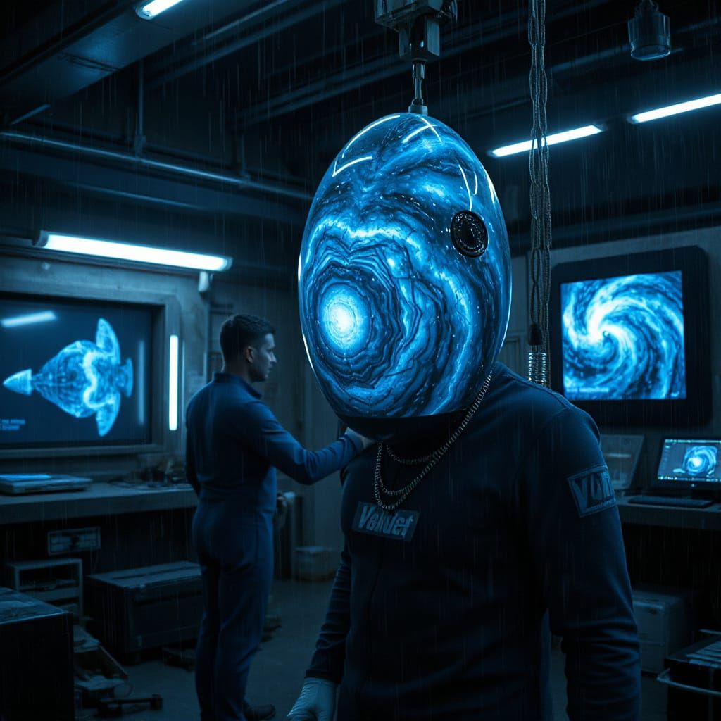 Vault Engineer Works on Stealth Satellite in Cyberpunk Style