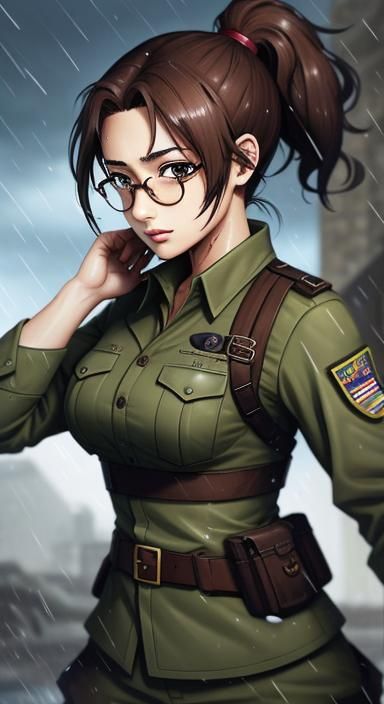 Anime Style Soldier Girl in the Rain