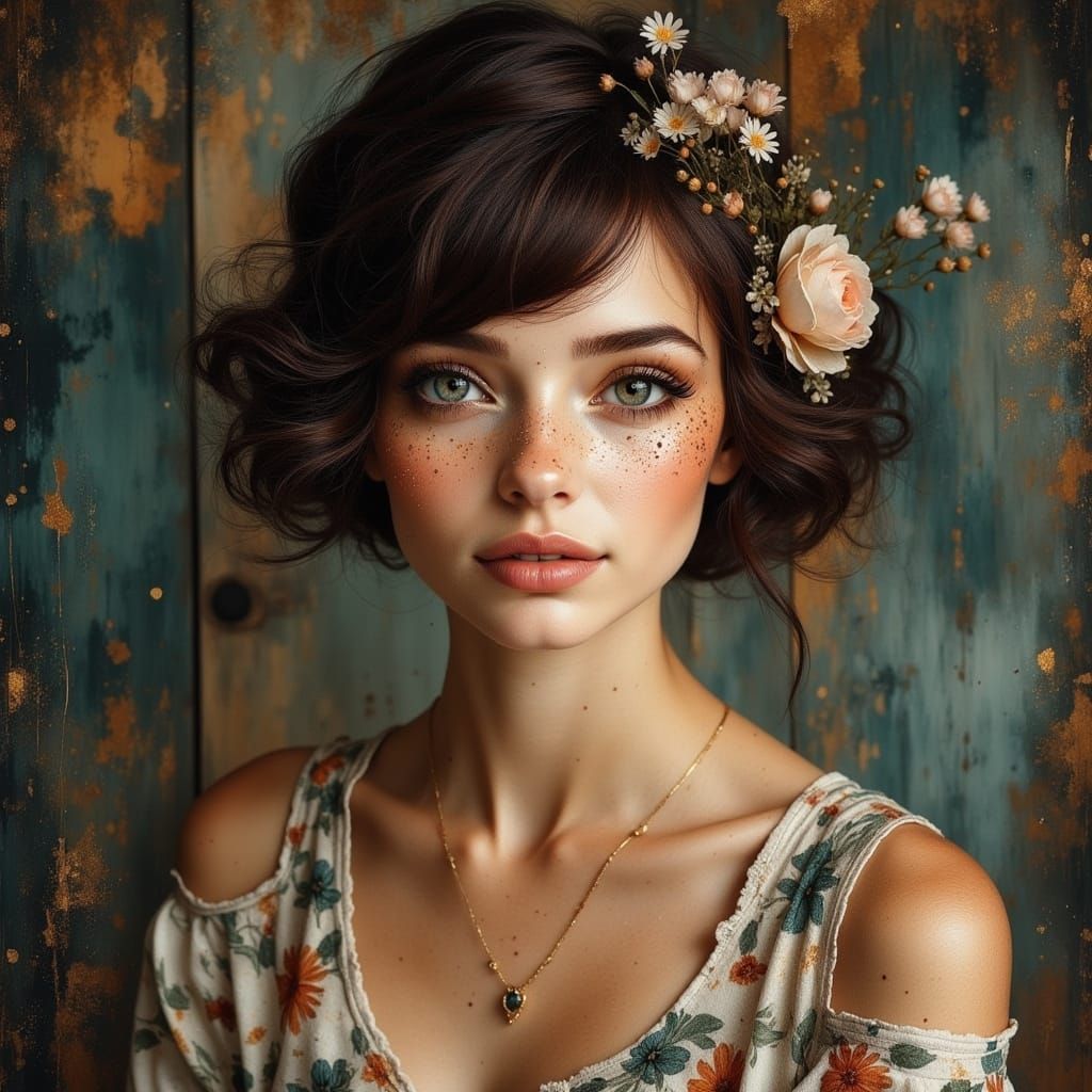 Exquisite Woman with Short Hair in Hyperreal Style
