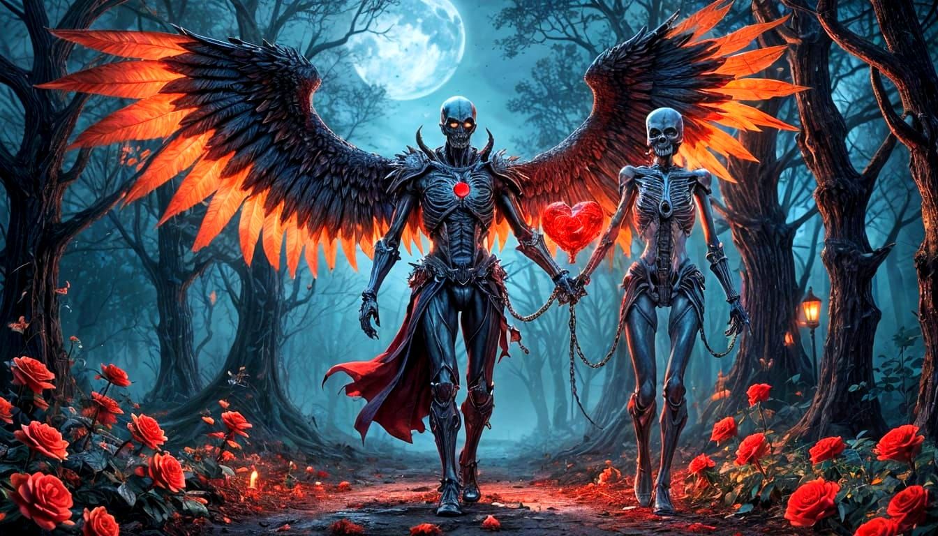 Skeletal Embrace Under Moonlight: An Ethereal Fantasy